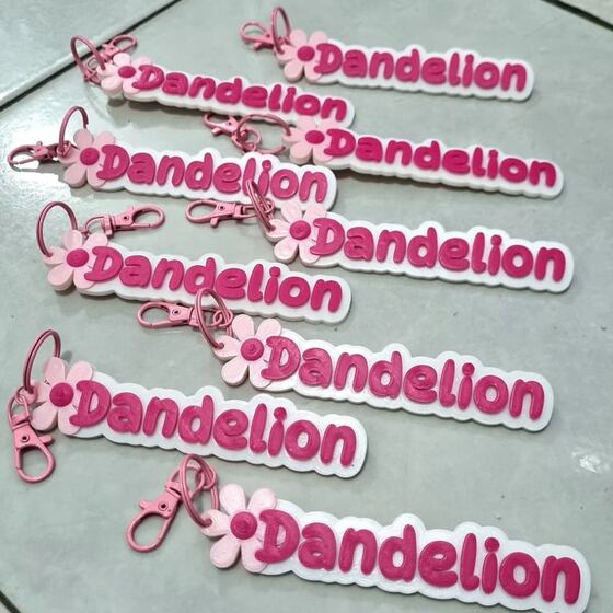 Merchandise gantungan kunci nama brand Dandelion, satu batch